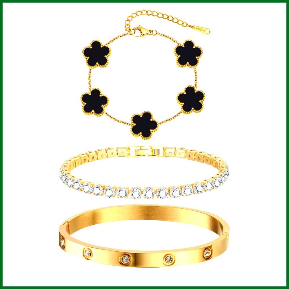 Stackable Gold Plated Bracelets Set - 3pcs Stainl… - image 1